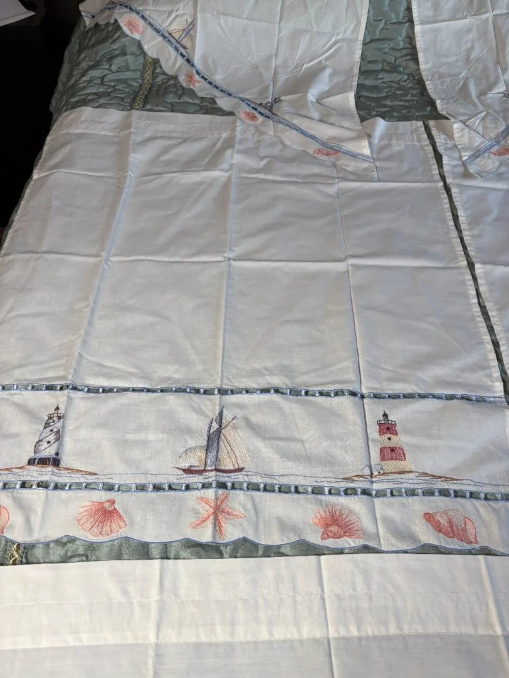 Vintage Nautical Sailboat and Lighthouse Curtains, Valance & Swags, set of 5
